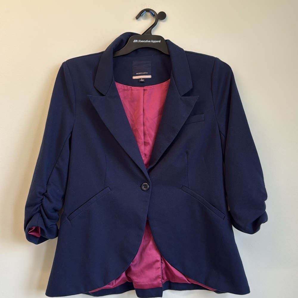 MODCLOTH fine and sandy NAVY ONE BUTTON‎ soft BLAZER JACKET large - Picture 5 of 14